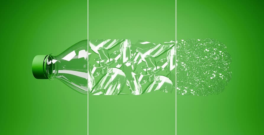 green background plastic water bottle crushed