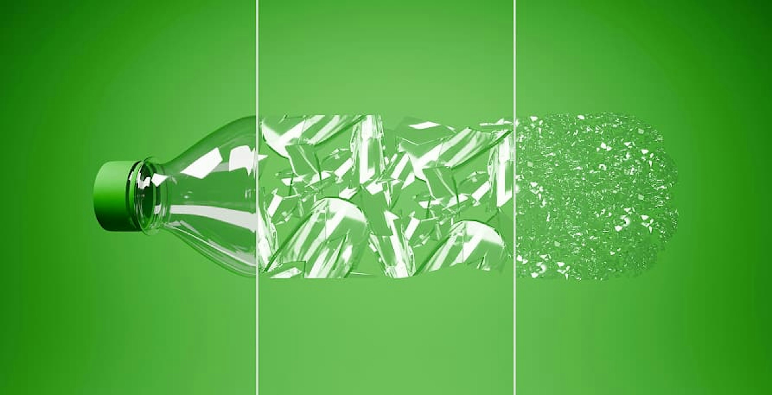 green background plastic water bottle crushed
