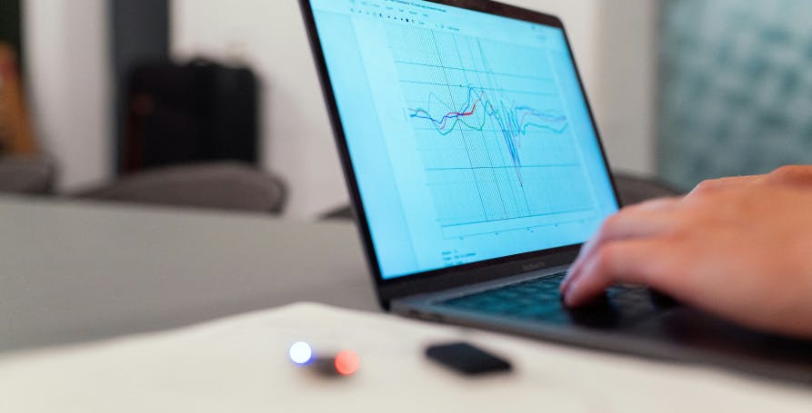 person with graph on computer