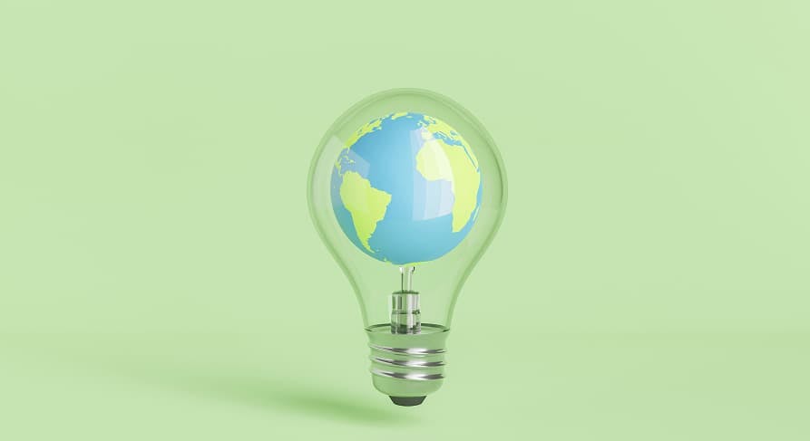 earth in a lightbulb light green background