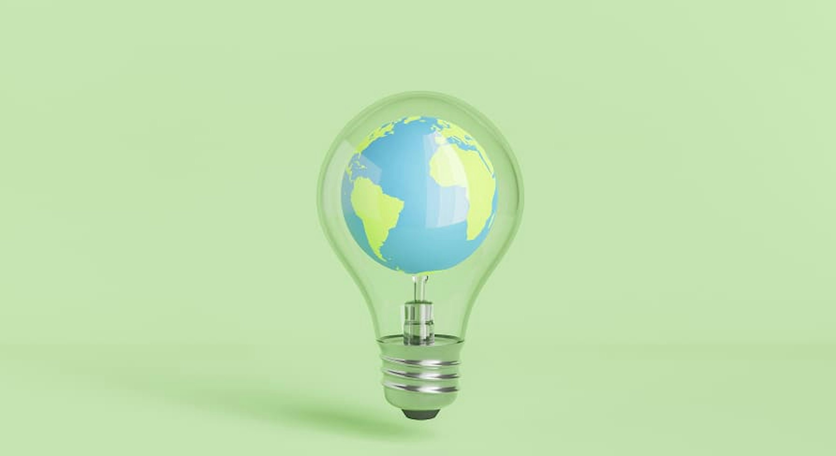 earth in a lightbulb light green background