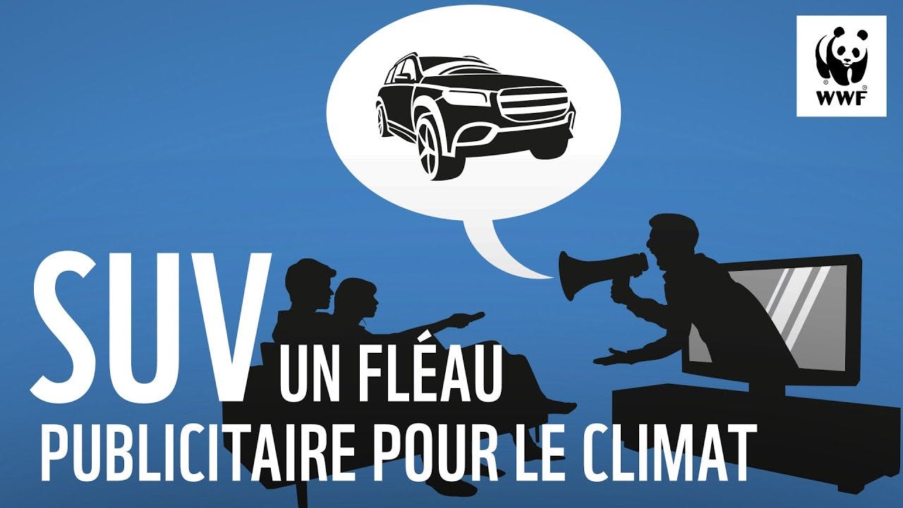 Miniature de la vidéo Youtube avec noté "SUV un fléau publicitaire pour le climat"