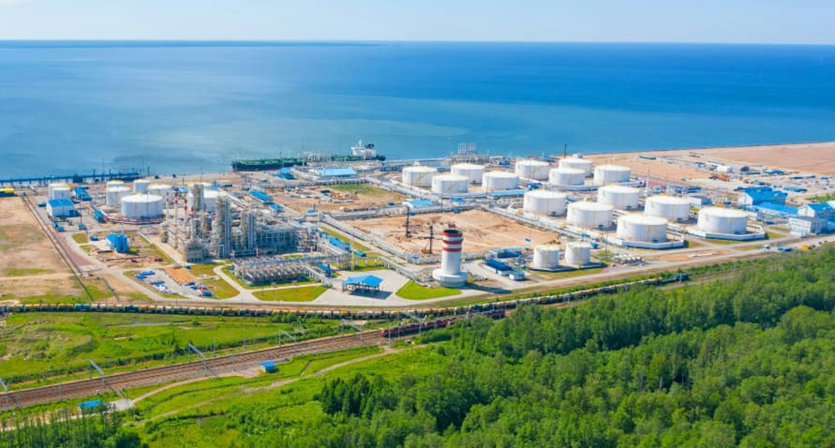 sunny view of power site near water