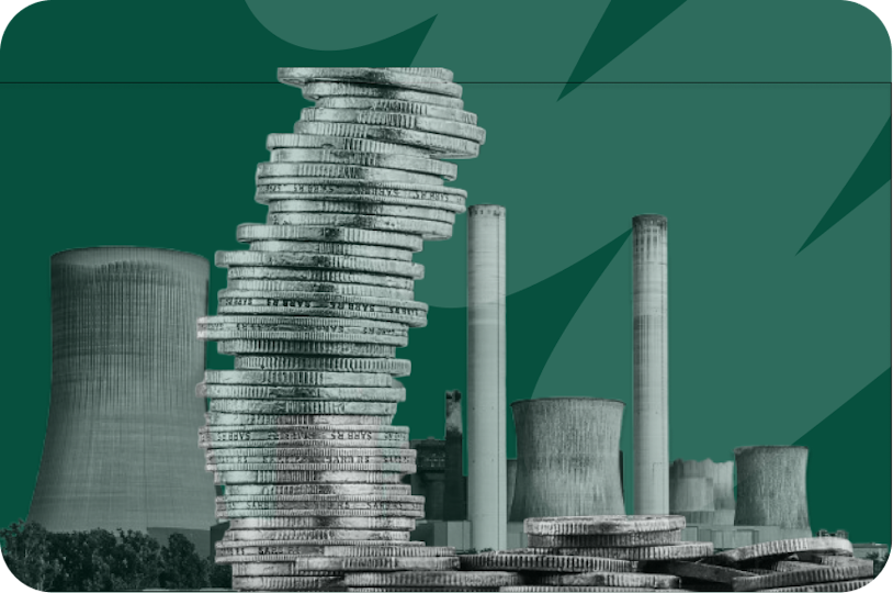 power plant and a stack of coins
