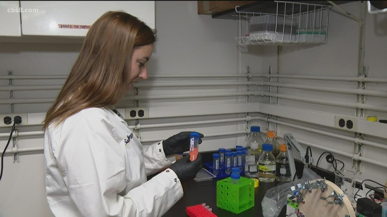 woman doing lab work wearing a white coat