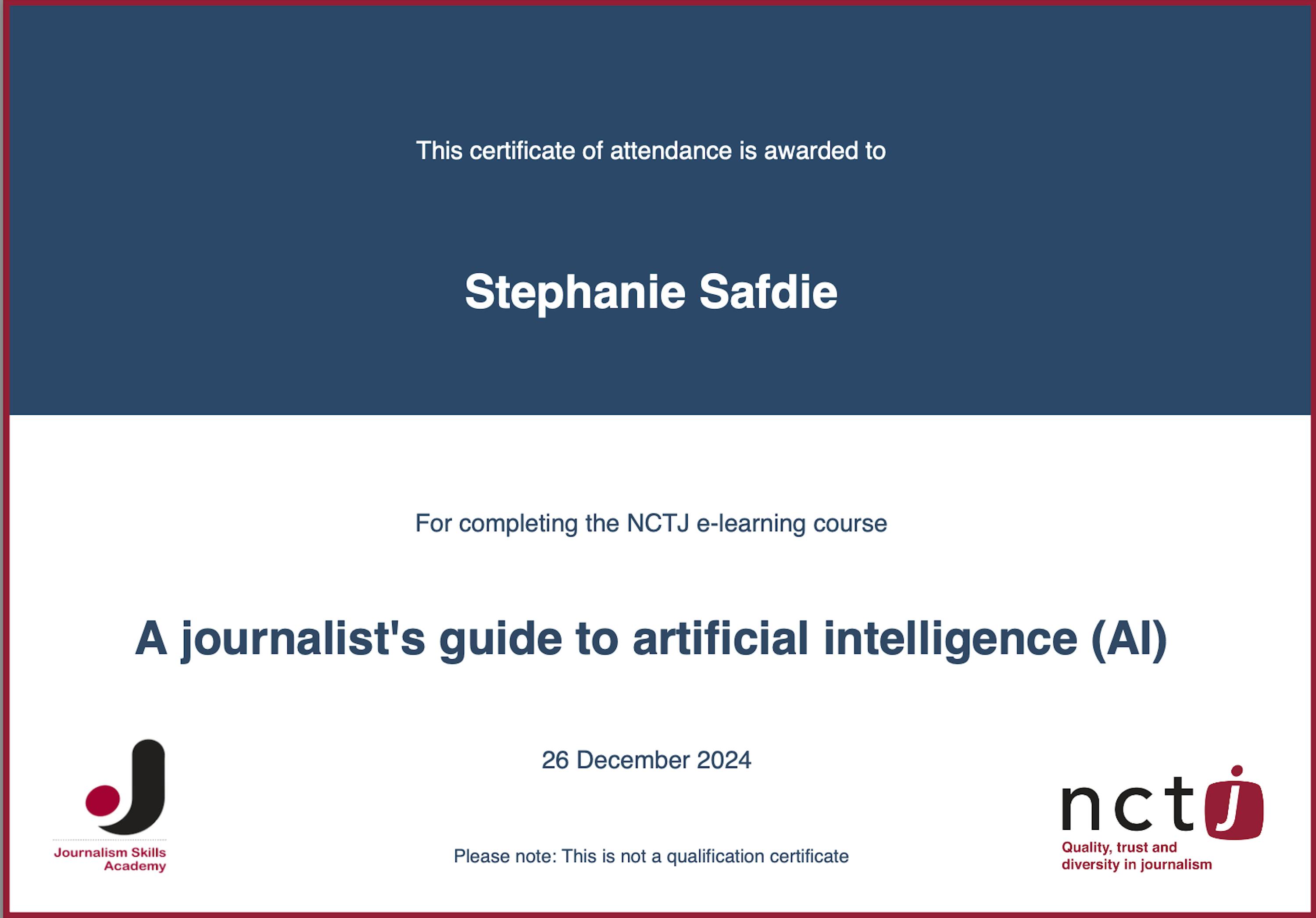 e-certificate from nctj academy