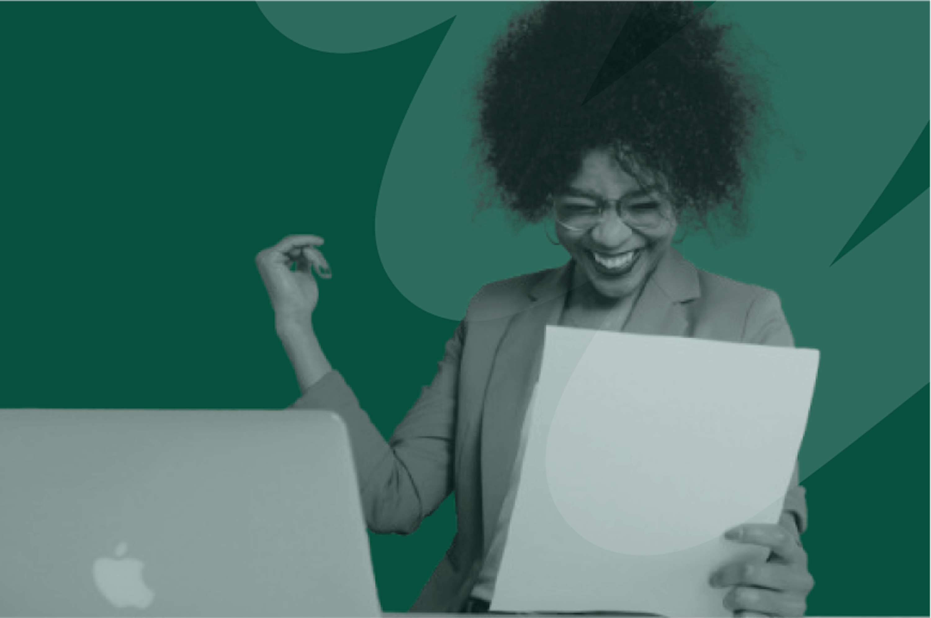 Woman holding a document and exclaiming in joy