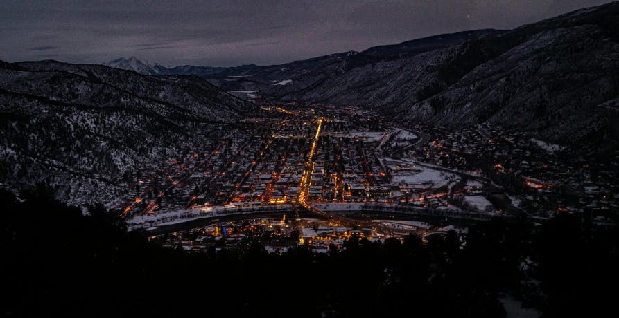 view of Glenwood Springs at night