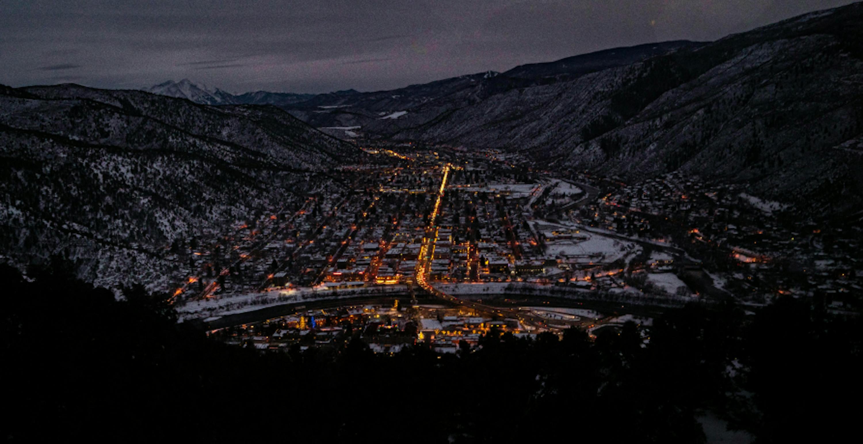 view of Glenwood Springs at night