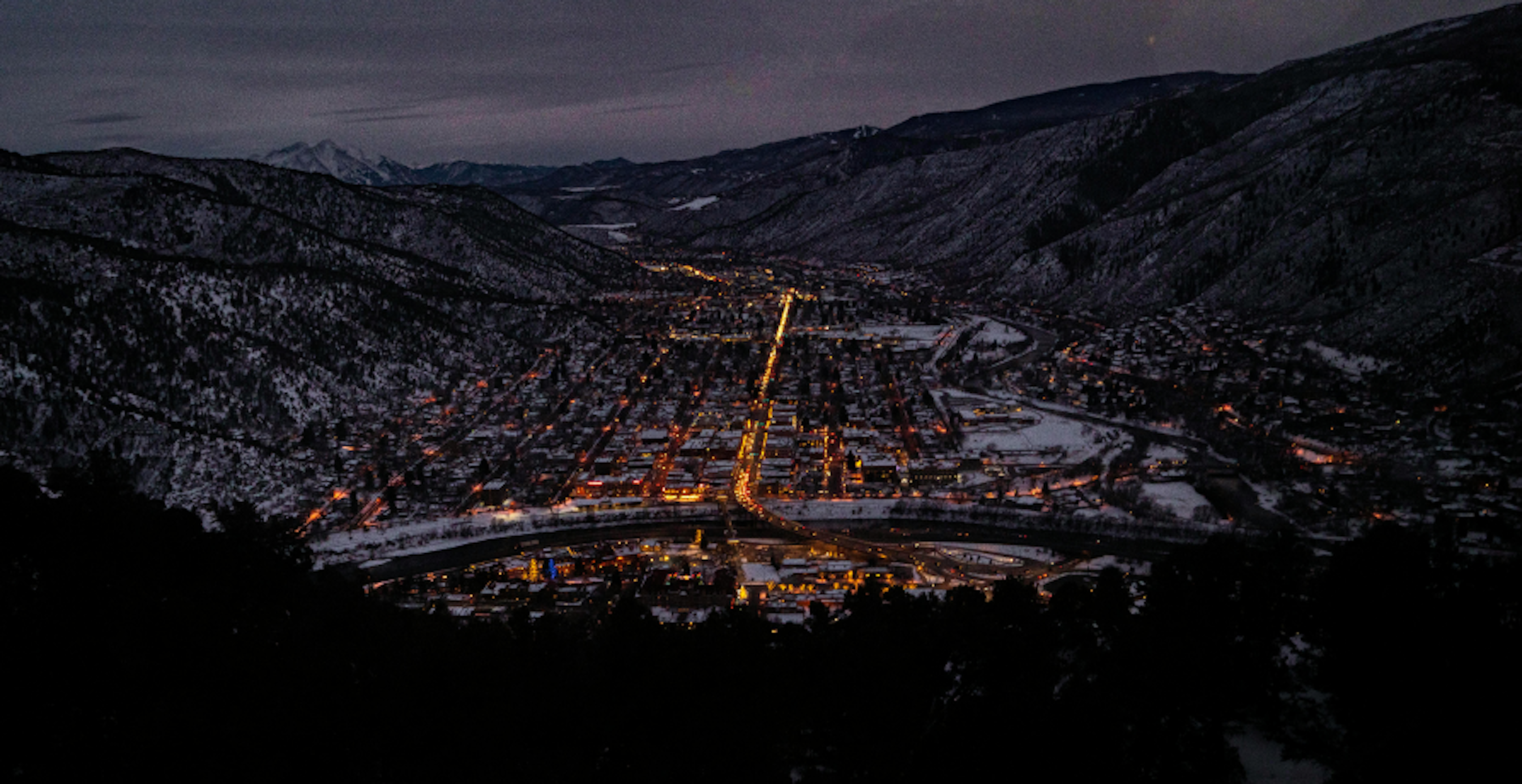 view of Glenwood Springs at night
