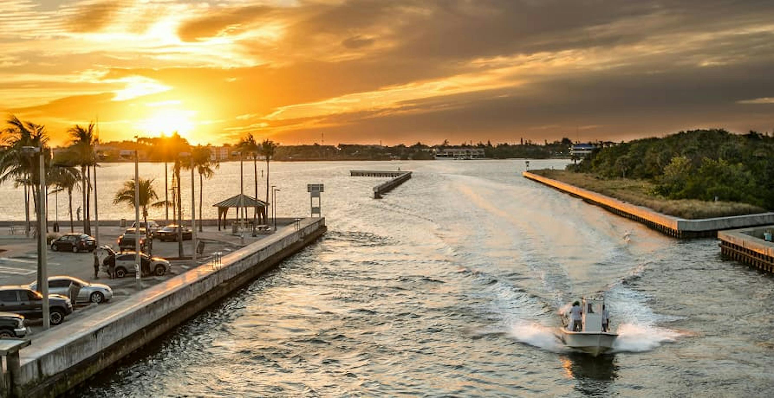 sunset on boat in florida