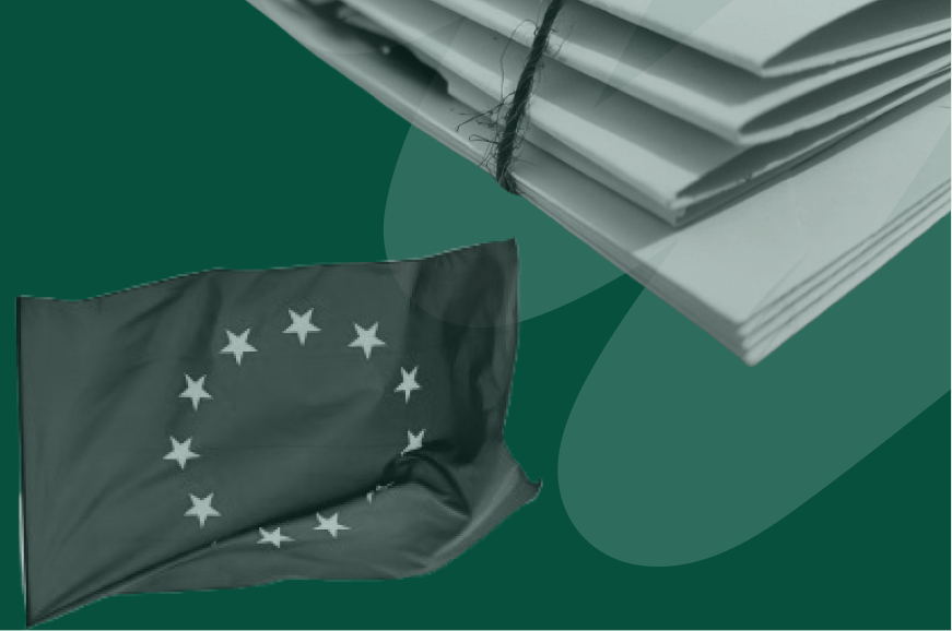 European Union flag and bound documents