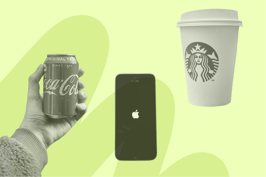 different brands: Starbucks, Apple, Cocacola