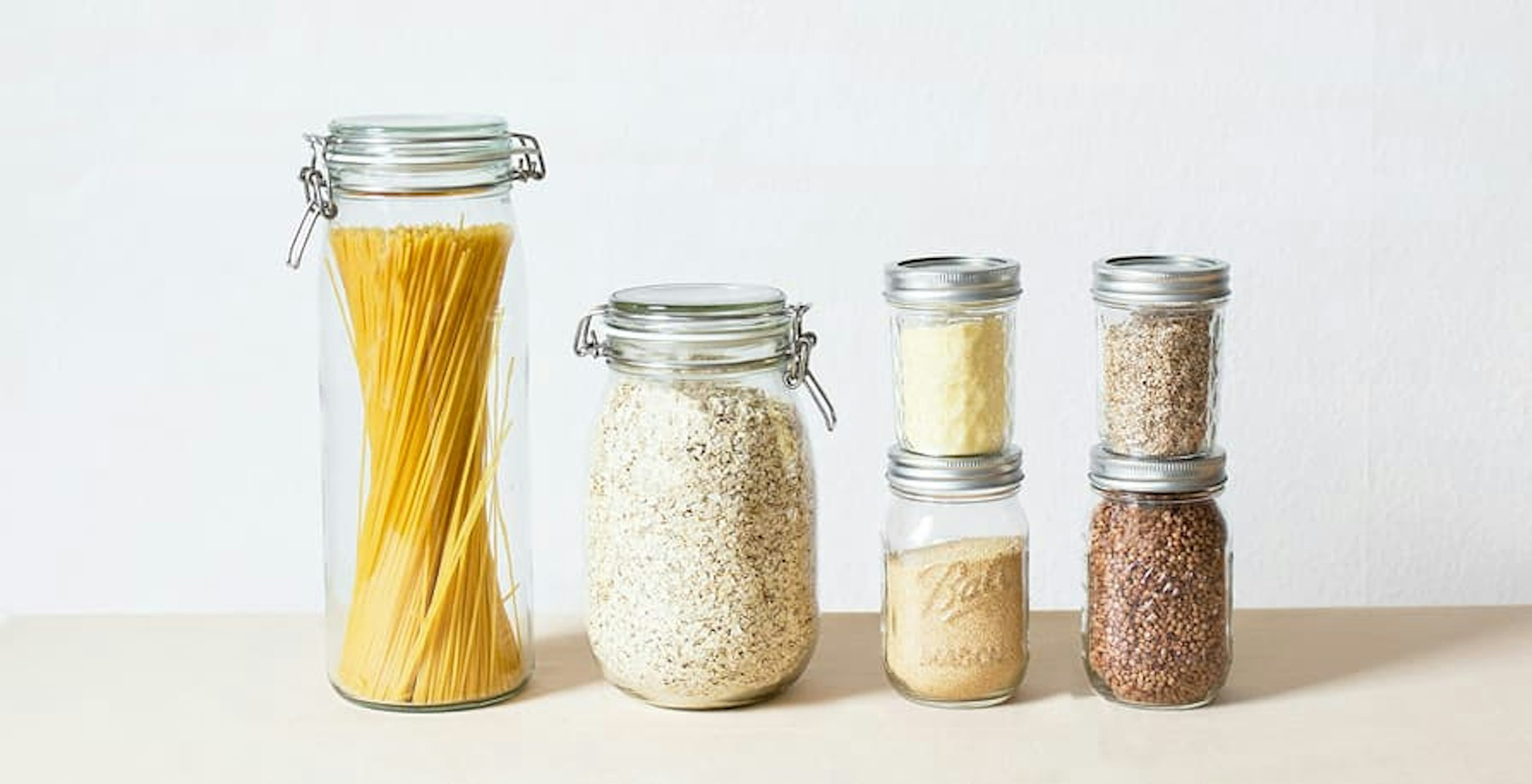 reusable jars for rice, beans, and pasta