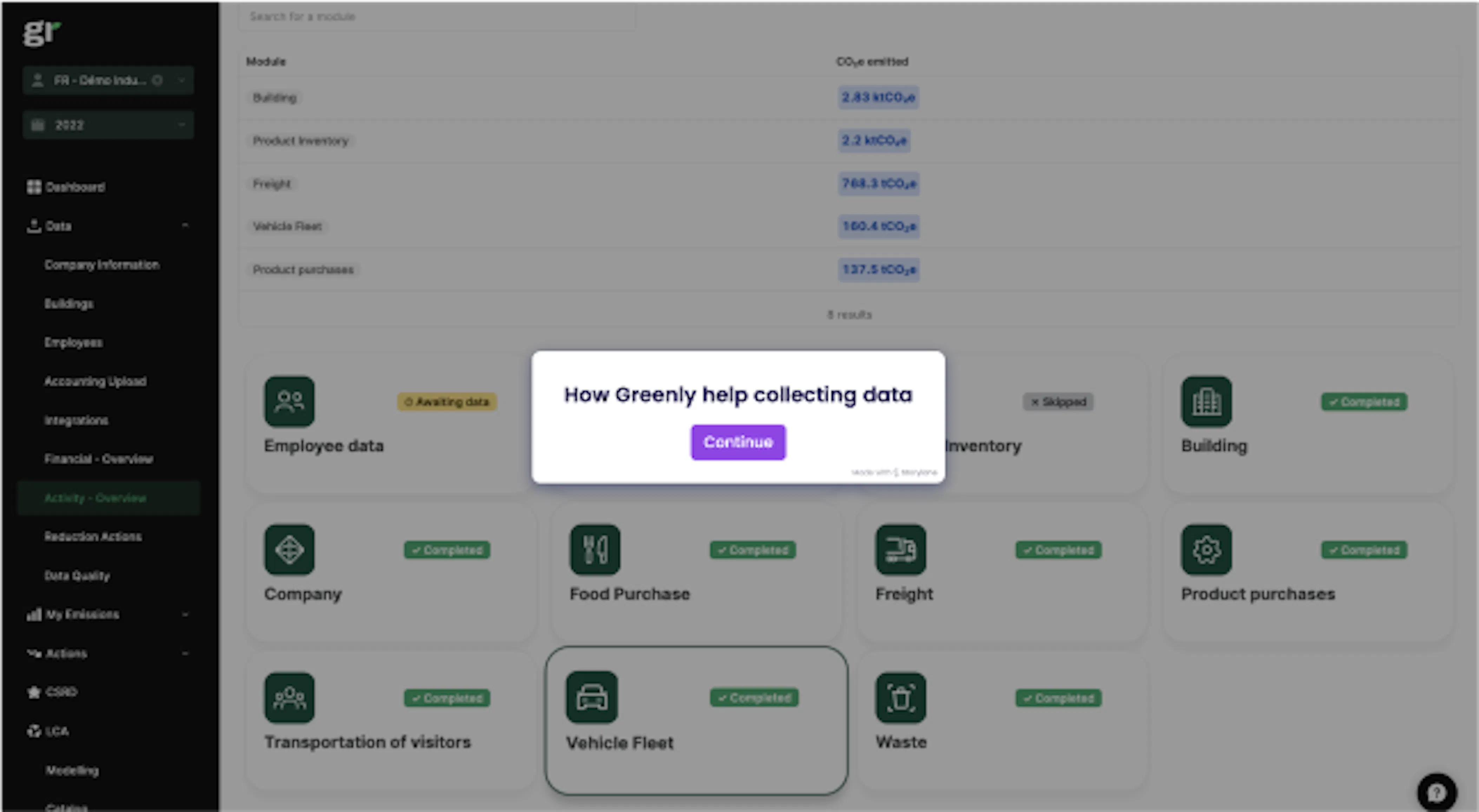Screenshot of the Storylane about the data collection