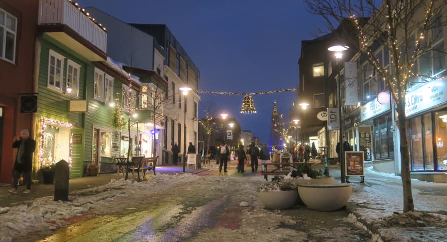 rainbow road reykjavik at night winter