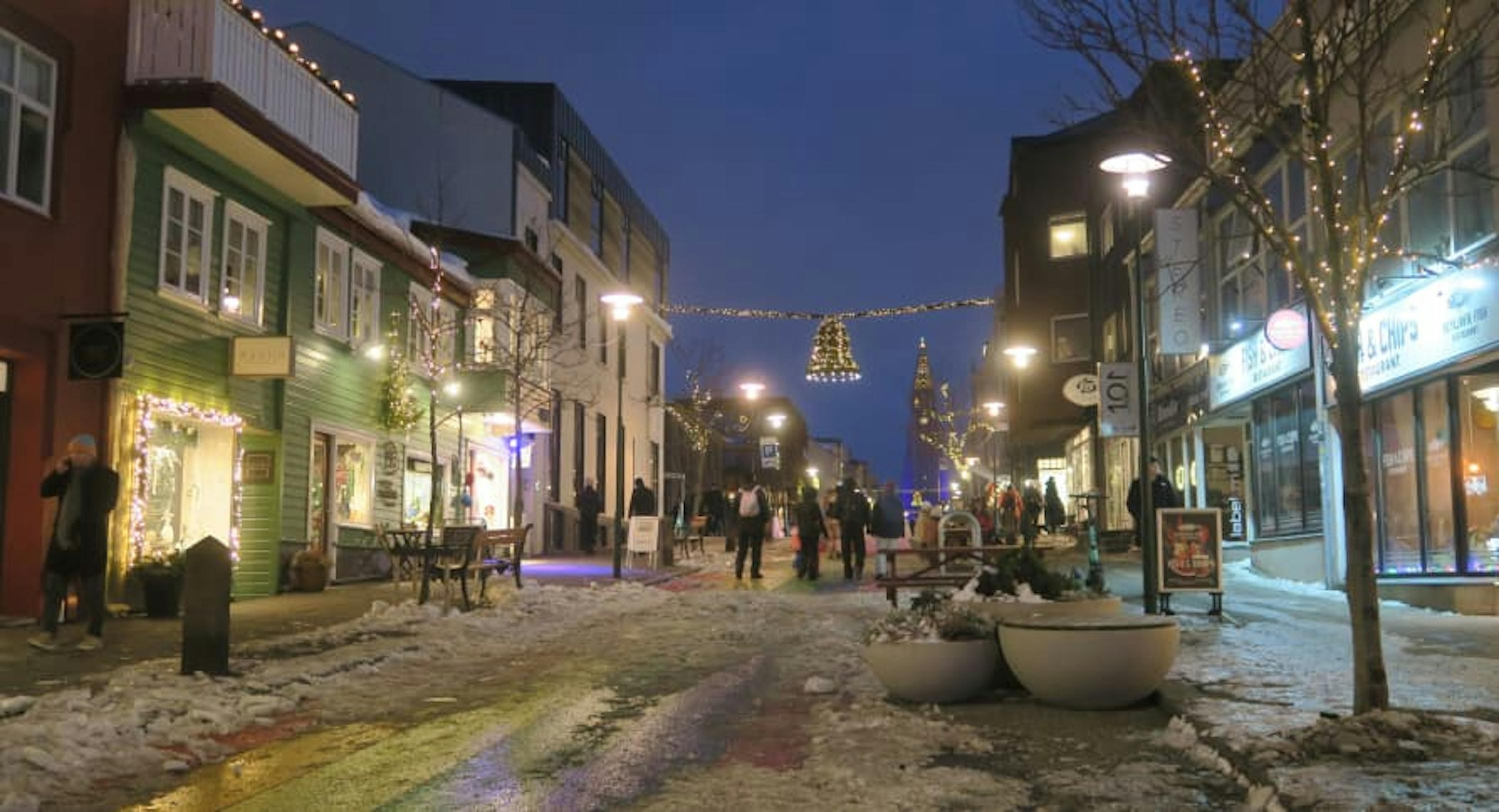 rainbow road reykjavik at night winter