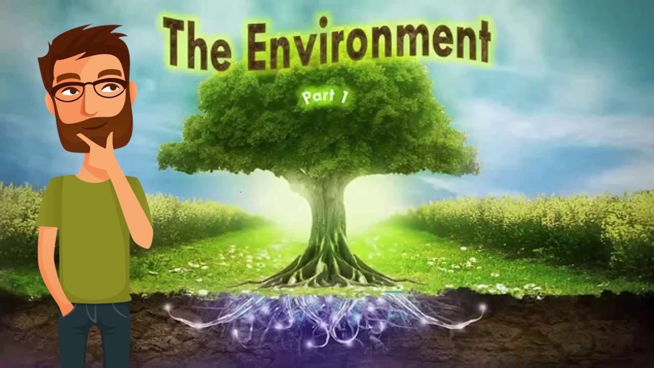 the environment guy with beard cartoon and brocolli tree