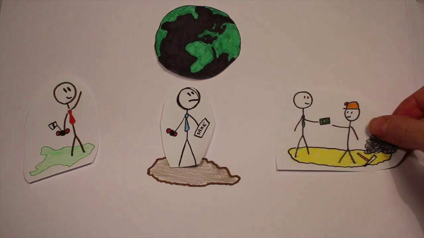 Capture d'écran de la vidéo Youtube : dessin de personnages et de la Terre