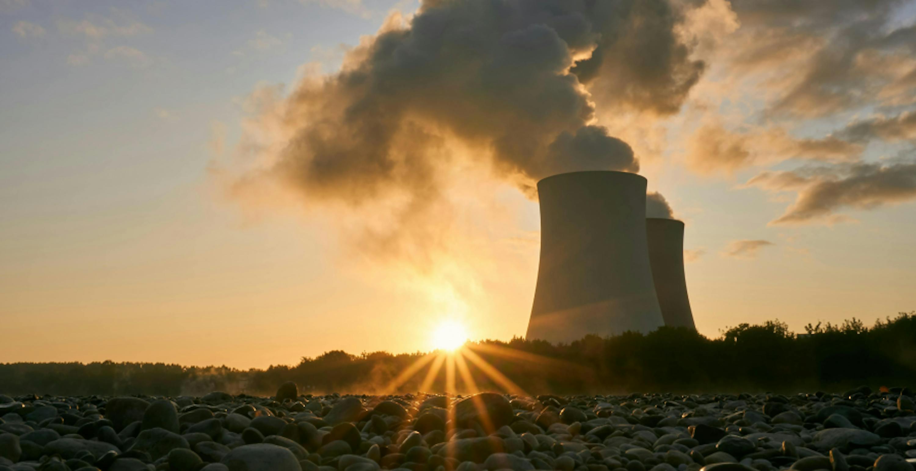 Nuclear power station during sunset