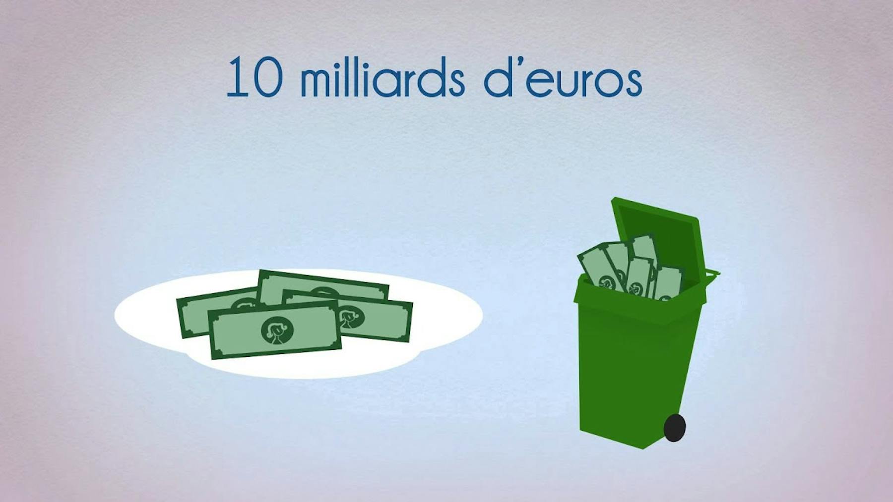 Image d'une poubelle avec "10 milliards d'euros" dedans