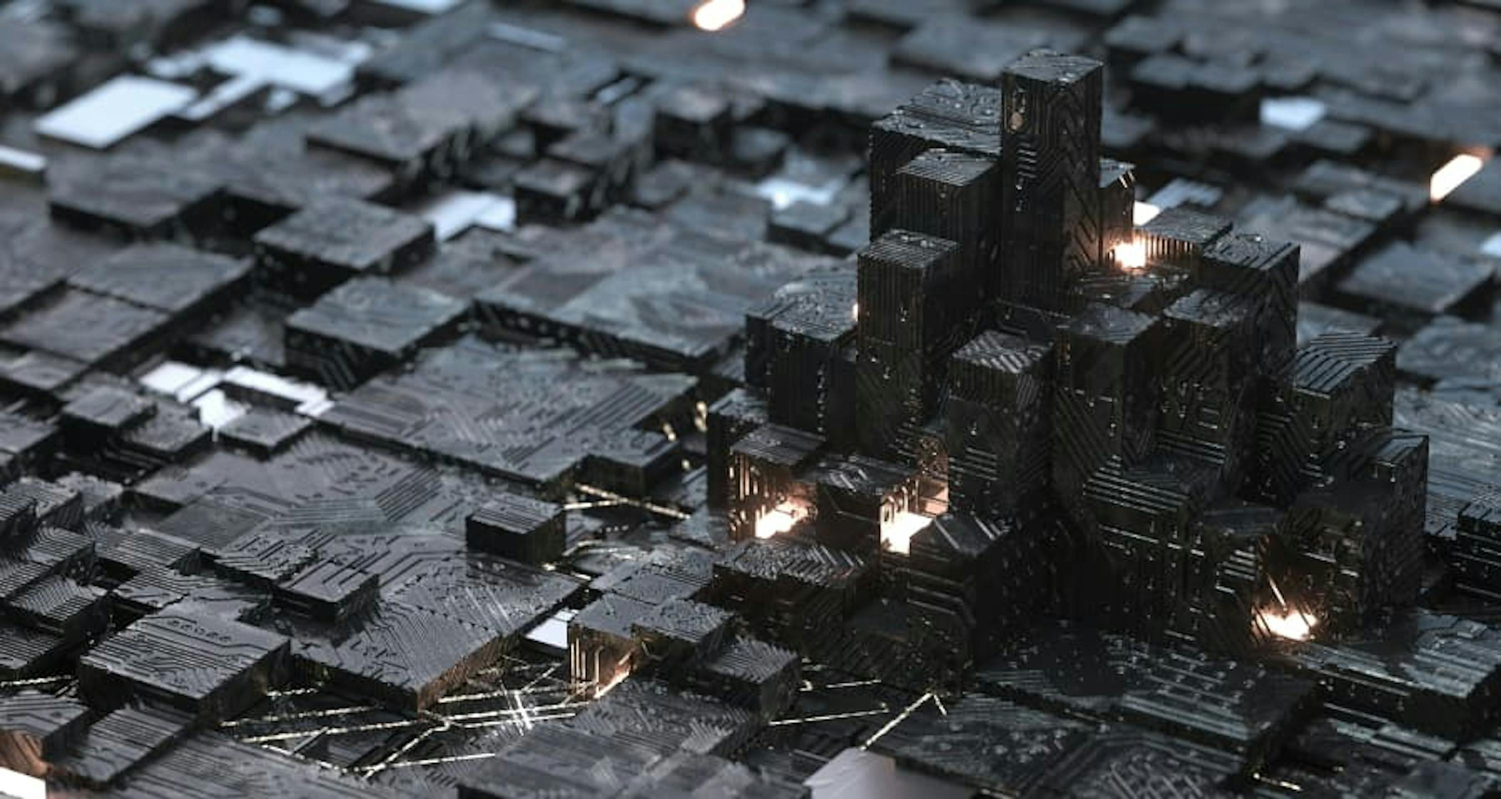 3d map of power usage and buildings black