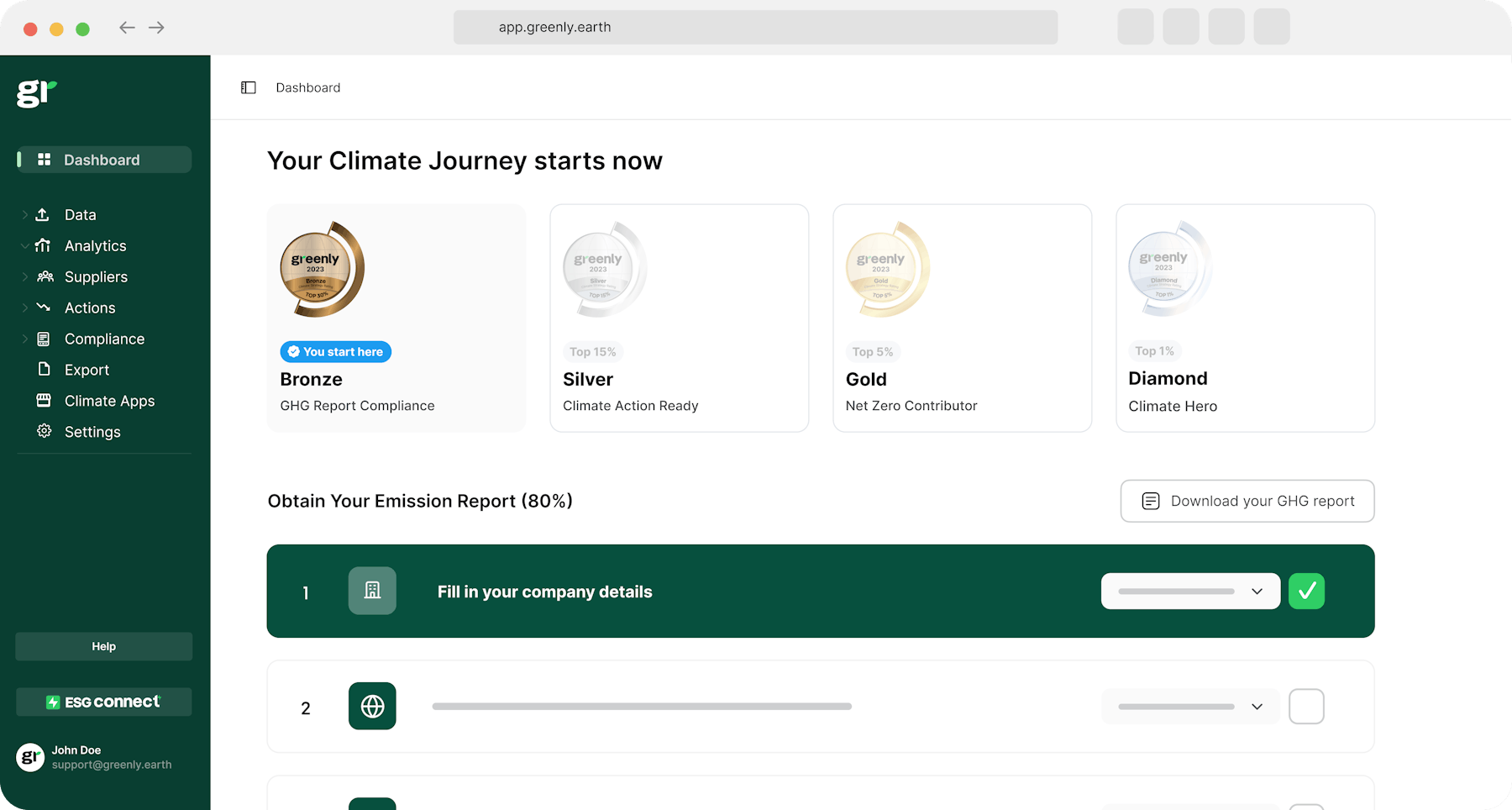 greenly climate journey dashboard