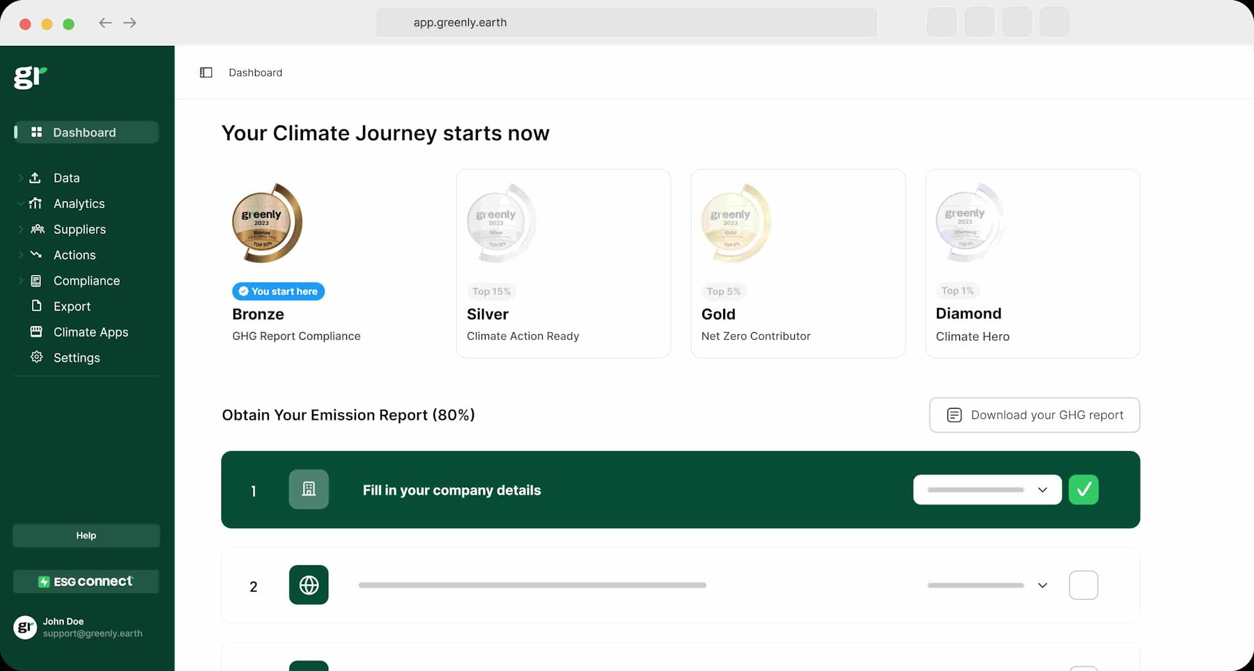 climate dashboard with greenly