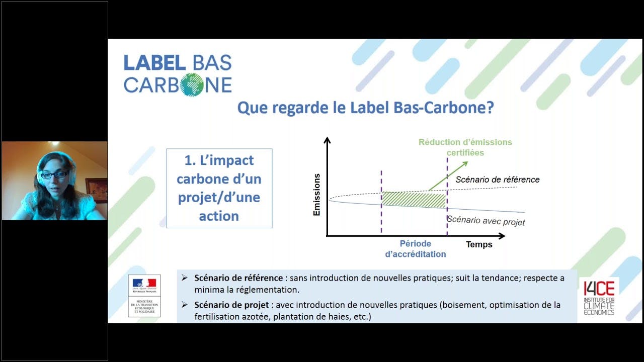 Capture d'écran de la vidéo youtube, avec un graphique "que regarde le Label Bas-Carbone ?"