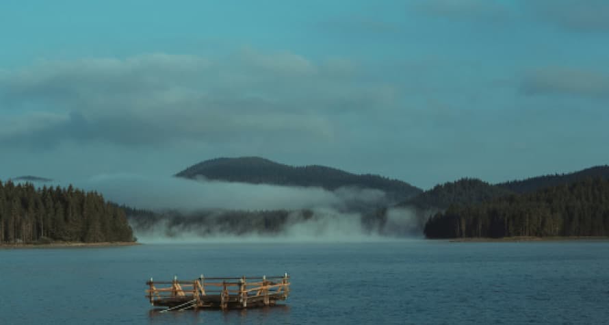 dusk water vapor on lake