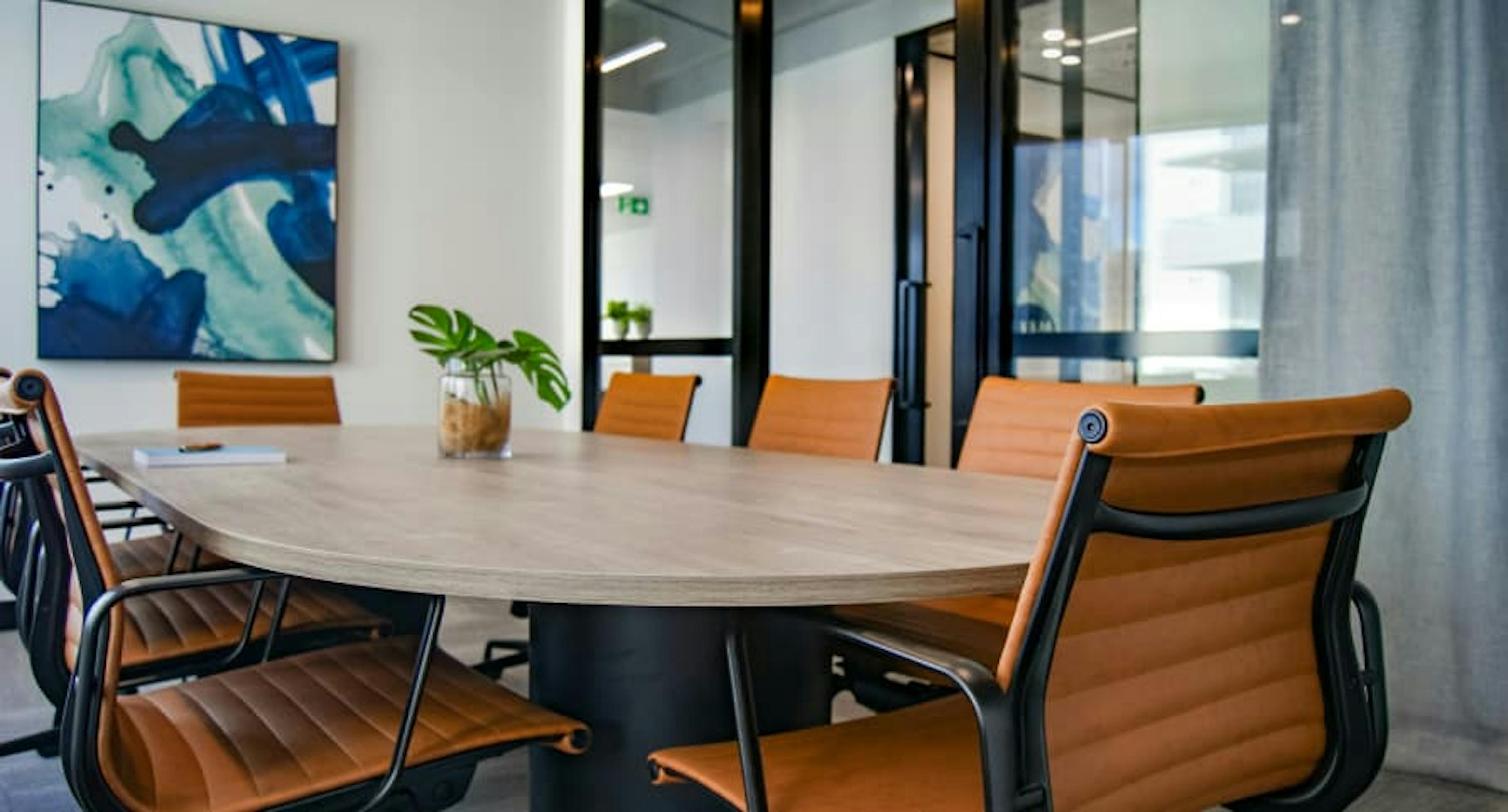 meeting room with orange chairs