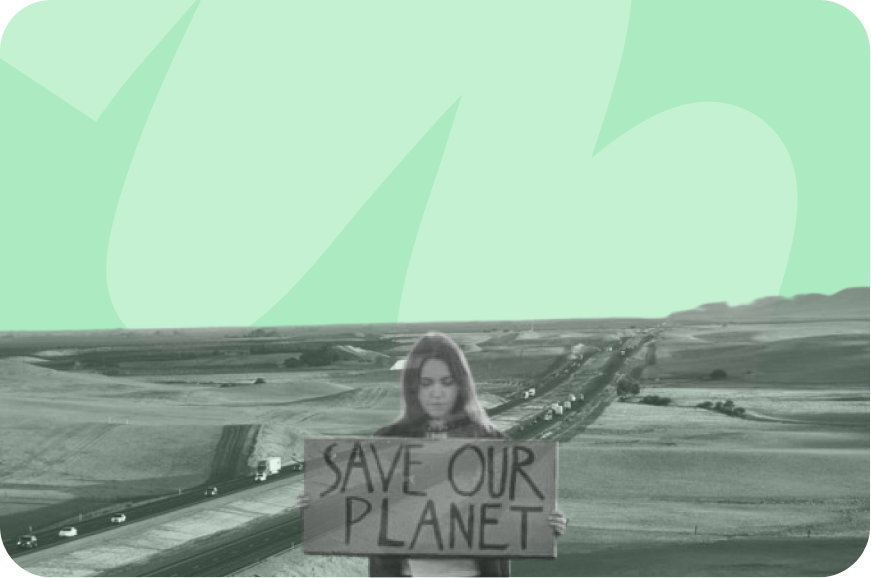 person with save our planet sign