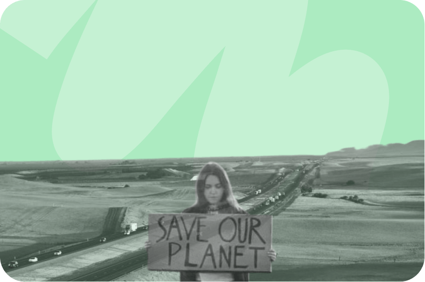 person with save our planet sign