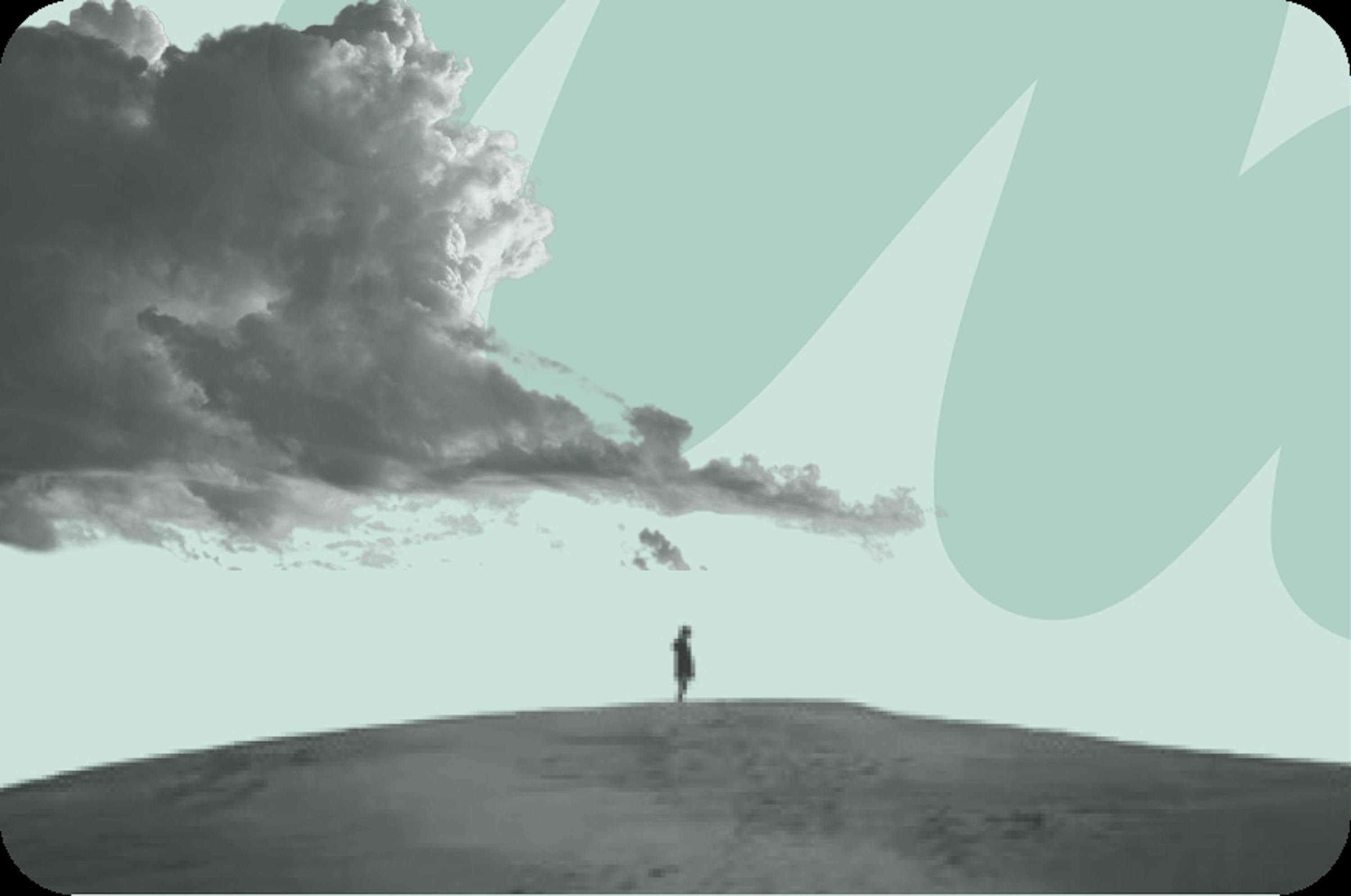 person standing on hill with clouds