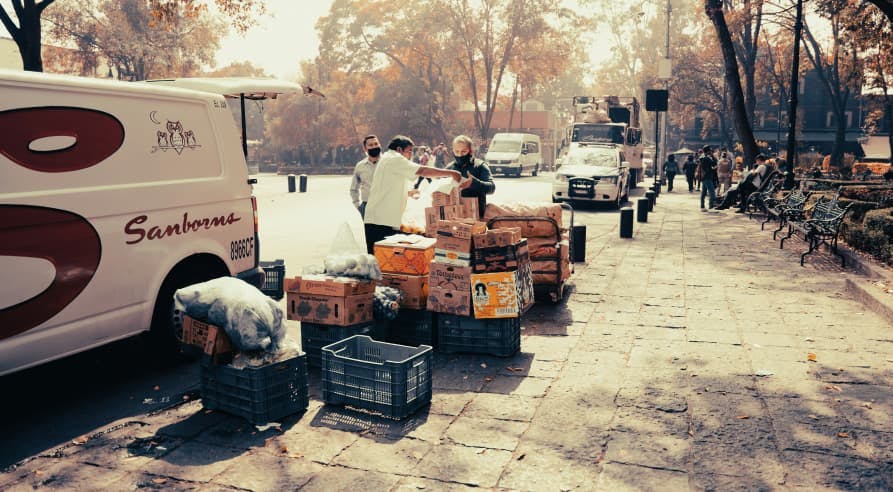 supply truck on side of street