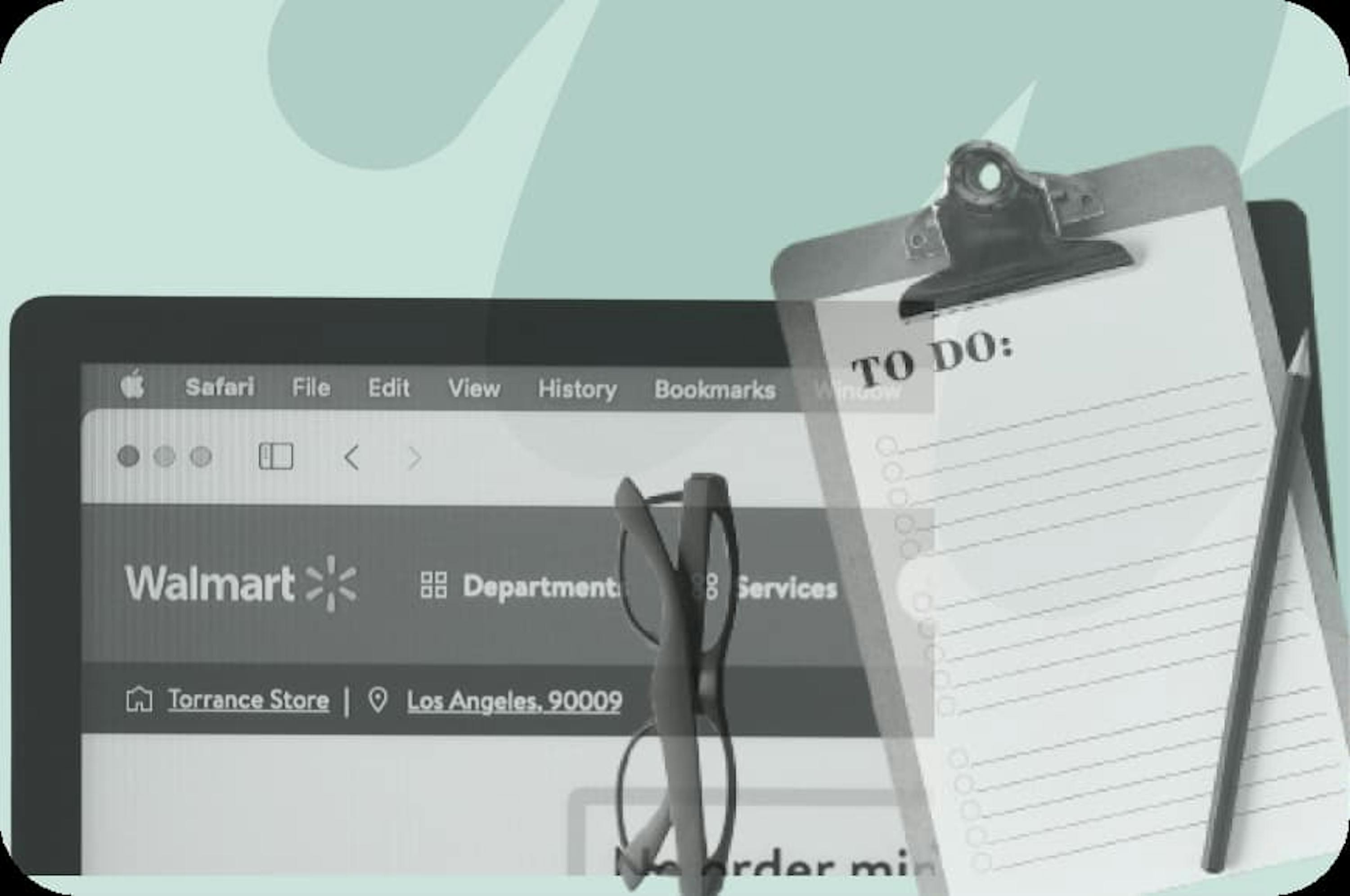 walmart tab opened online with to do list clipboard