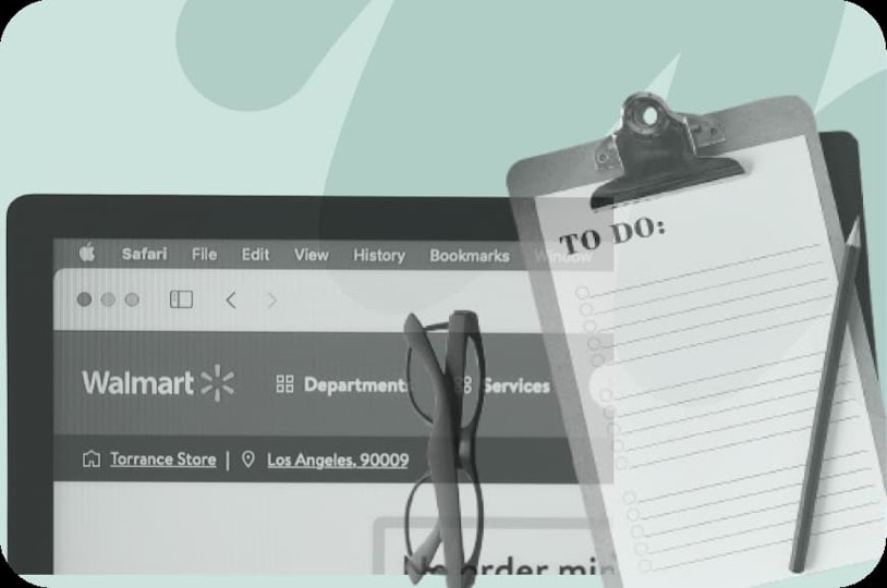walmart tab opened online with to do list clipboard