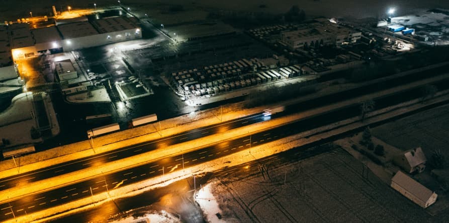 industrial sites at night bird's eye view