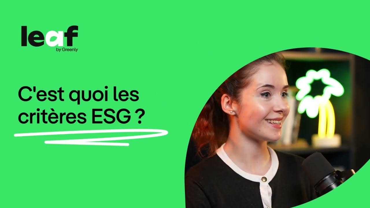 Miniature Youtube avec écrit "C'est quoi les critères ESG ?" sur fond vert