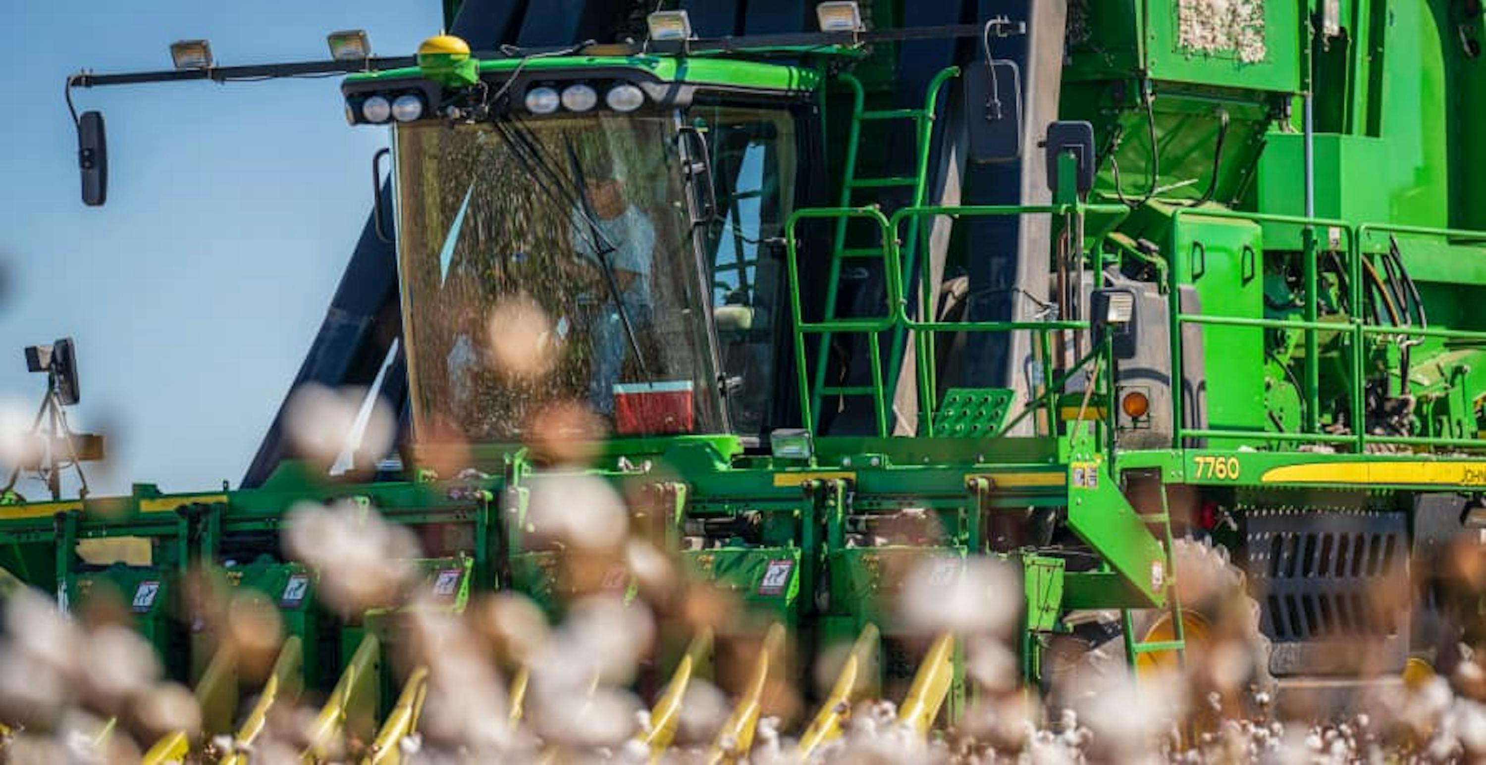 large combine harvester working in field