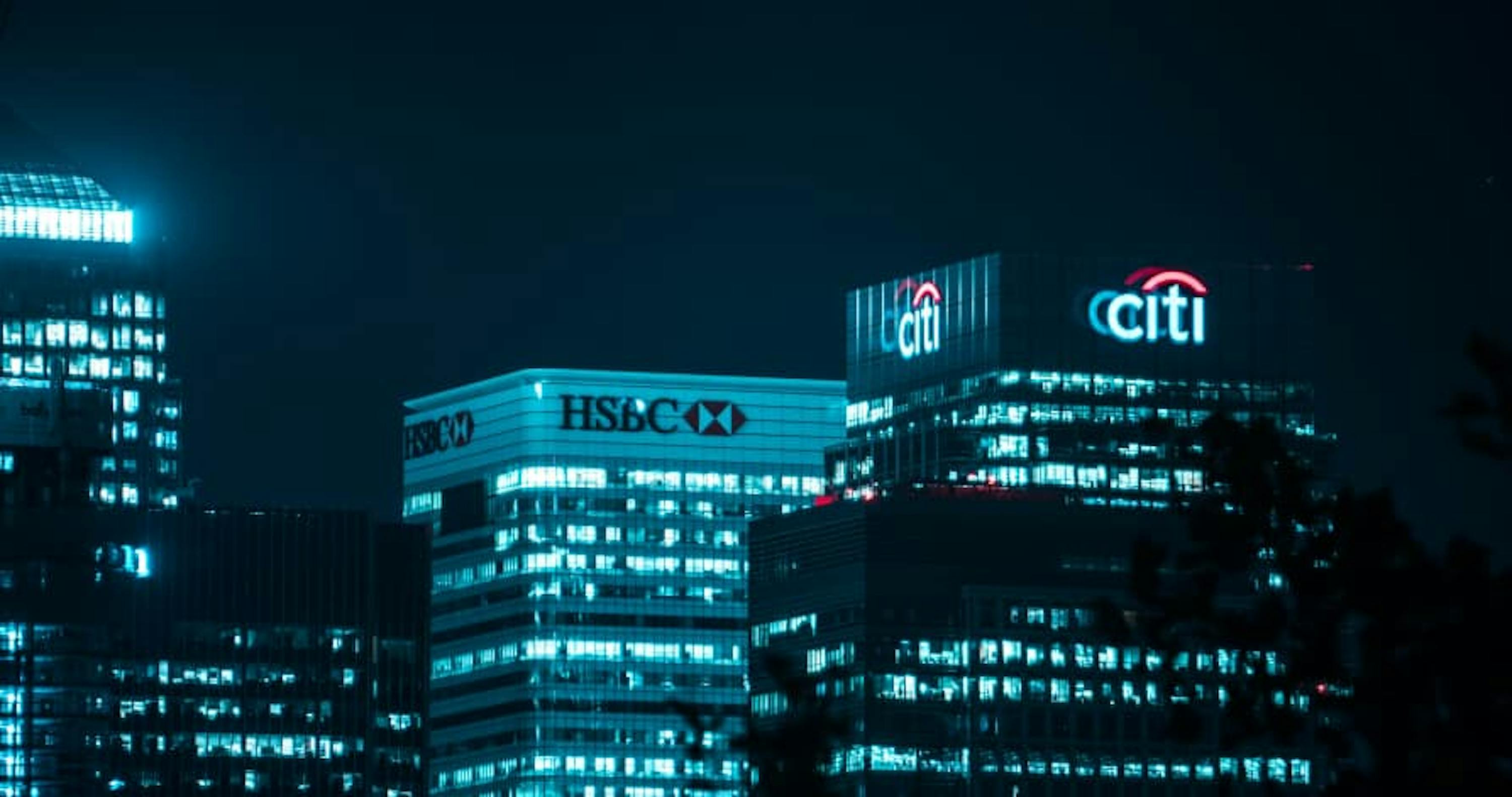 hsbc and citi bank skyline night