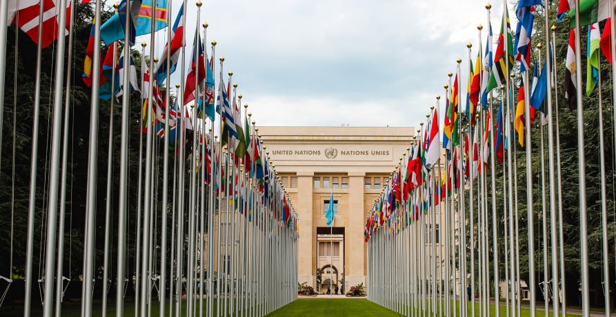 outside the United Nations building in Geneva