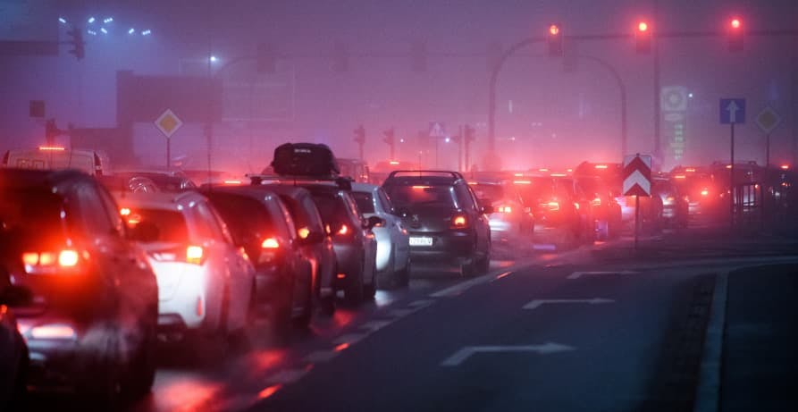 car traffic pollution at night