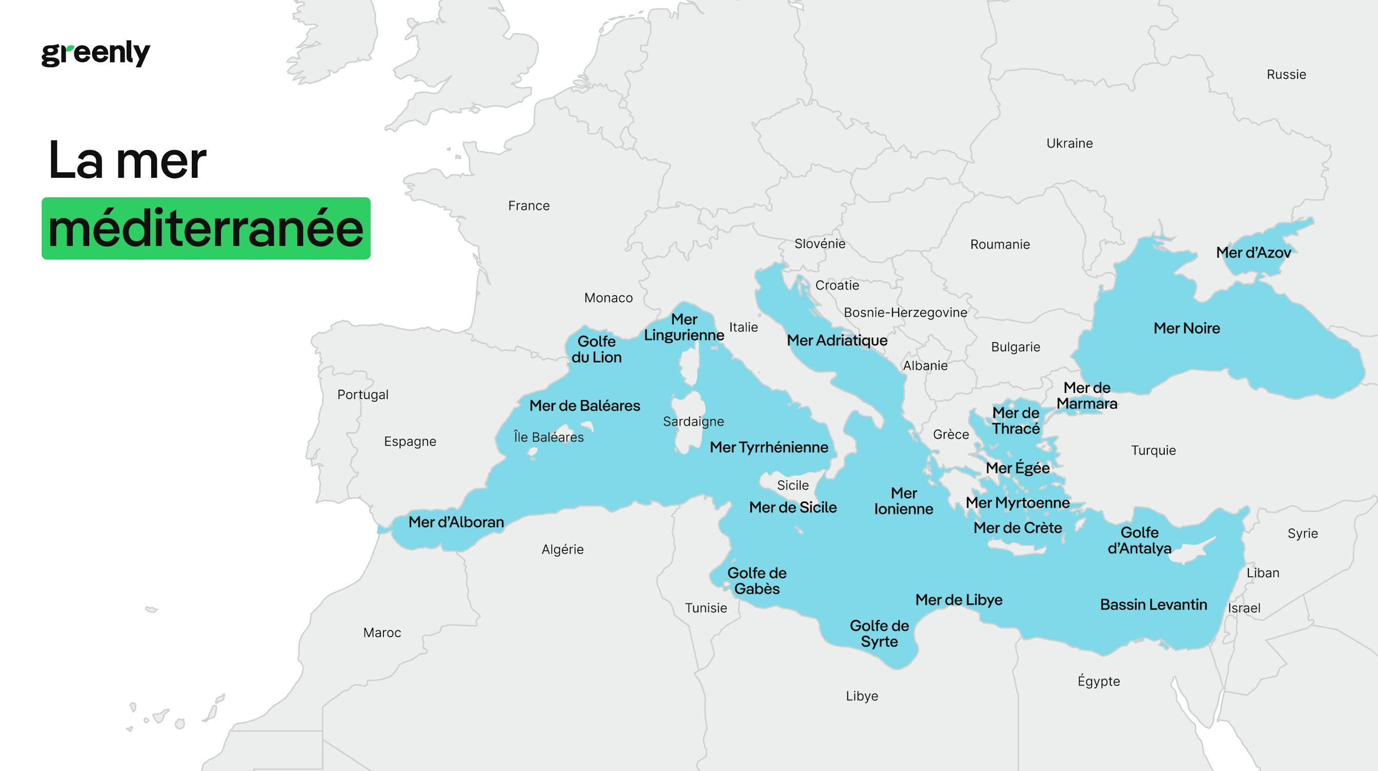 carte représentant les différentes zones de la mer méditerranée