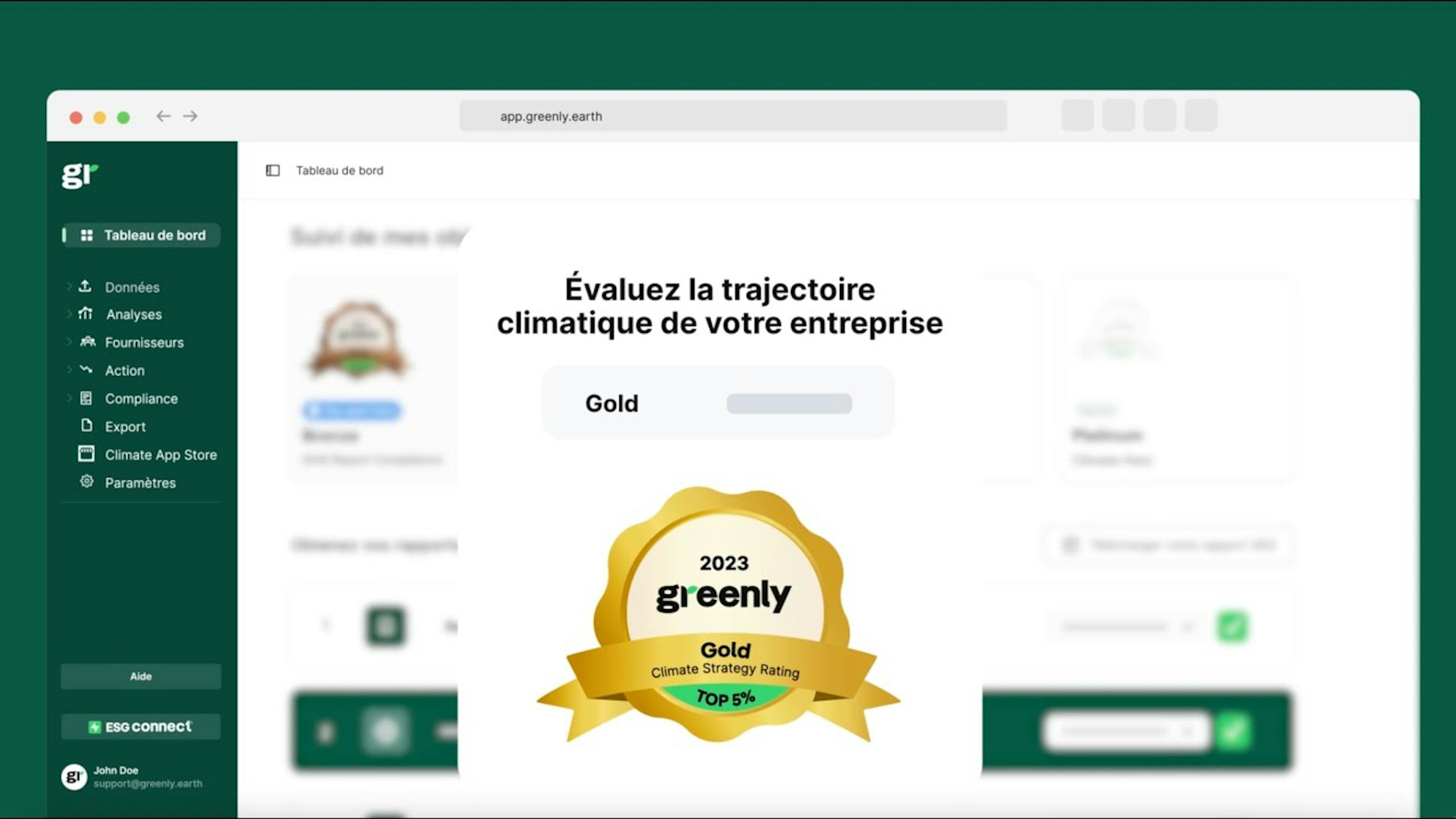Screenshot de la plateforme de Greenly