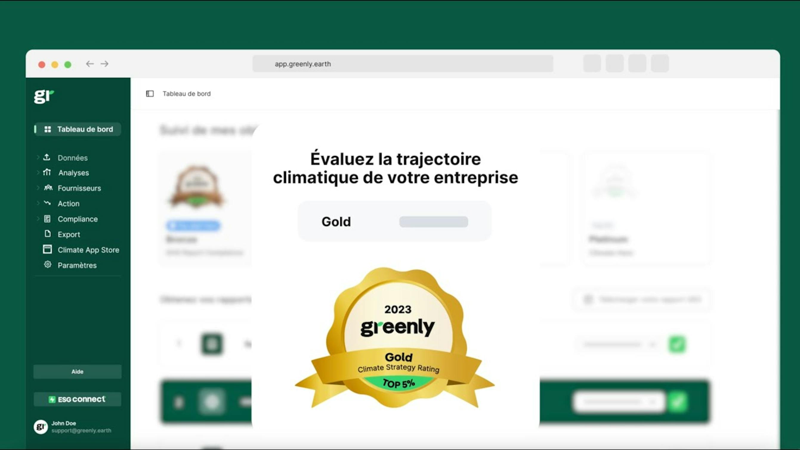 Screenshot de la plateforme de Greenly