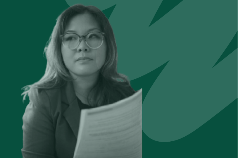 woman looking at documents