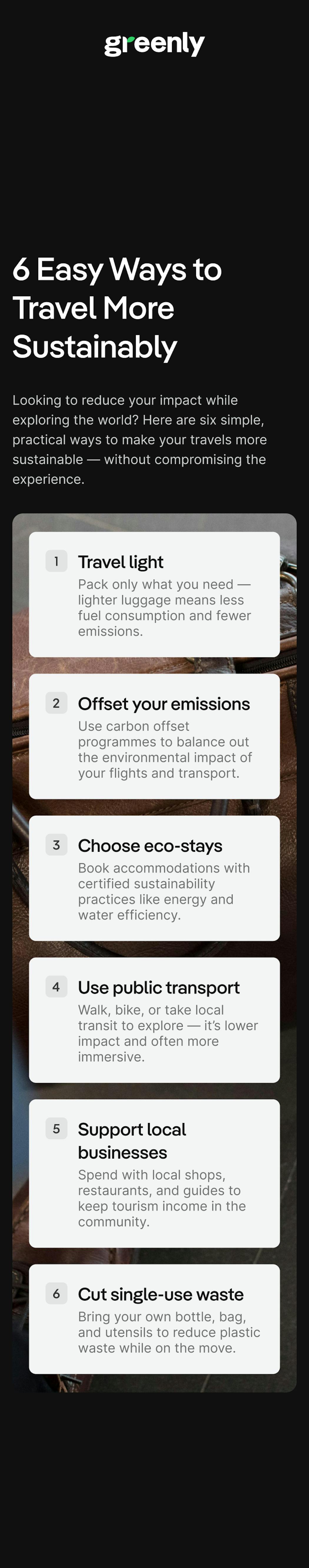 infographic on tips to travel sustainably