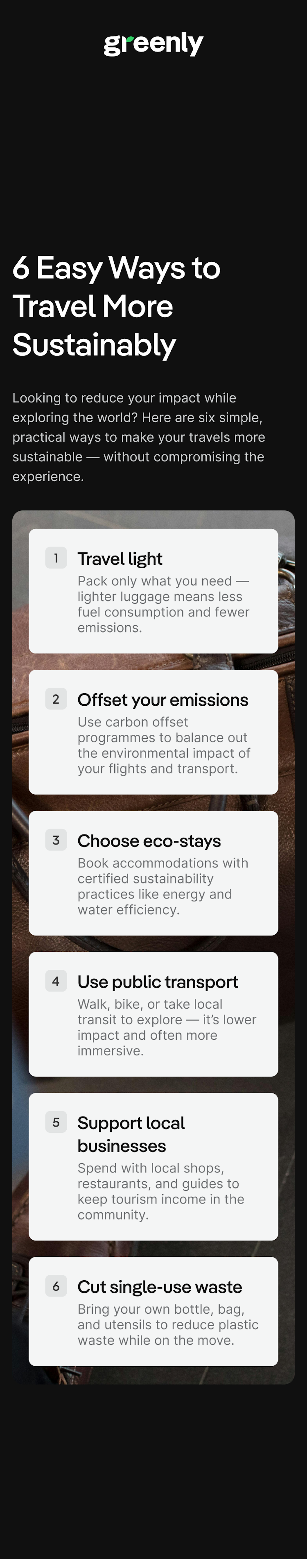 infographic on tips to travel sustainably