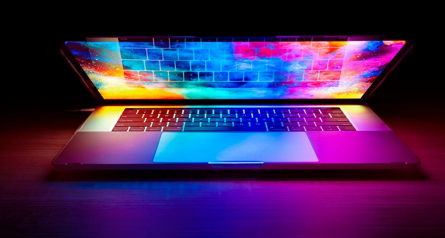 colorful laptop screen half closed